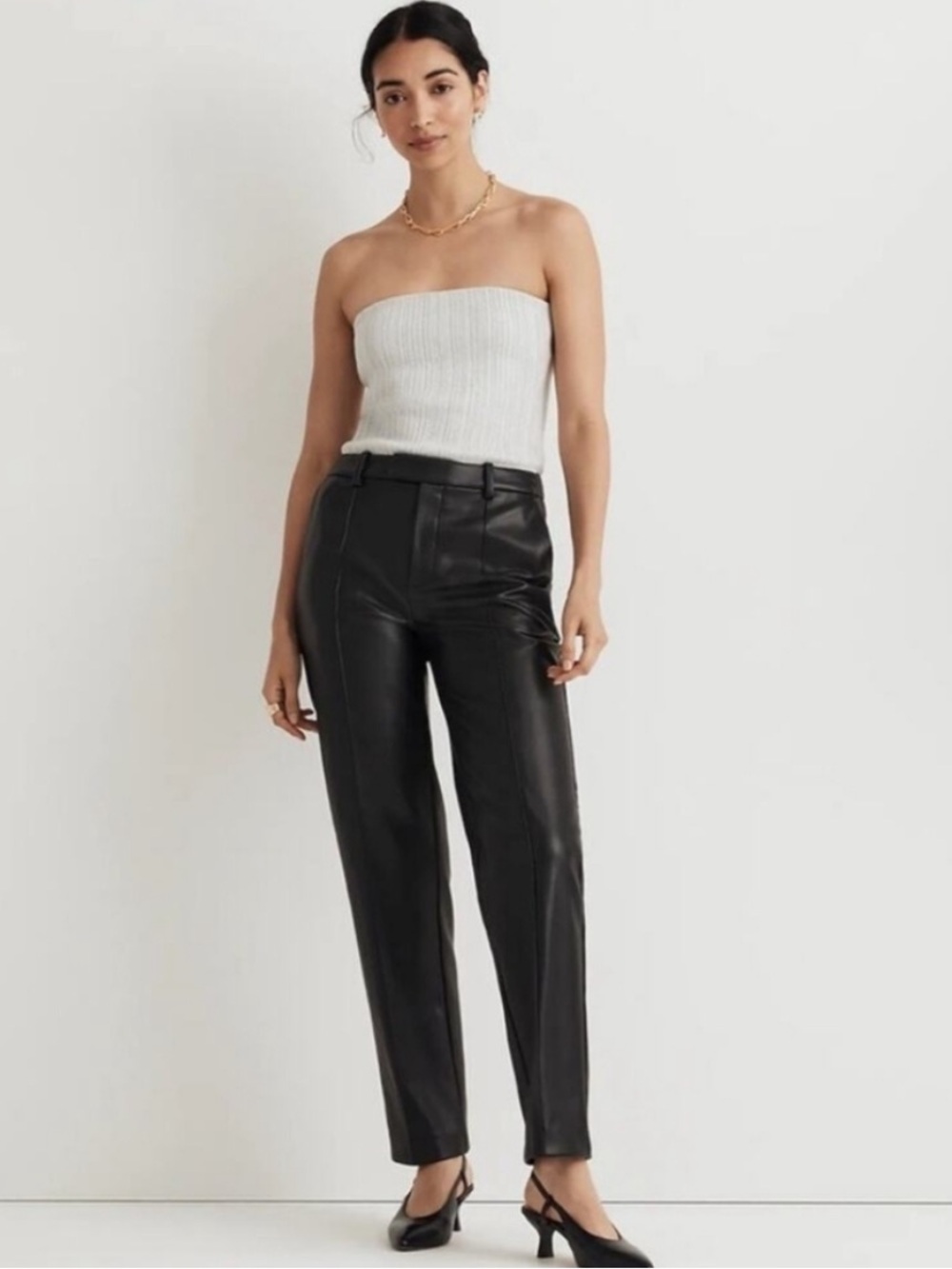 Madewell x Aimee Song Fairbanks Faux Leather Pants Black Slim Tapered